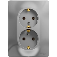 Розетка двухместная Schneider Electric GLOSSA, скрытый монтаж, с заземлением, алюминий