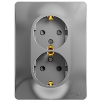 Розетка двухместная Schneider Electric GLOSSA, скрытый монтаж, с заземлением, со шторками, алюминий