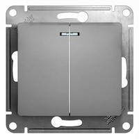 Выключатель 2-клавишный Schneider Electric GLOSSA, с подсветкой, скрытый монтаж, алюминий