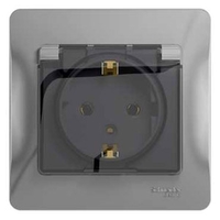 Розетка Schneider Electric GLOSSA, скрытый монтаж, с заземлением, с крышкой, со шторками, алюминий