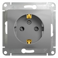Розетка Schneider Electric GLOSSA, скрытый монтаж, с заземлением, со шторками, алюминий