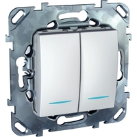 Переключатель 2-клавишный Schneider Electric UNICA, с подсветкой, скрытый монтаж, белый