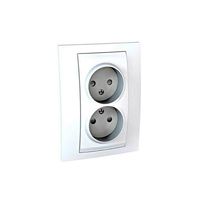 Розетка двухместная Schneider Electric UNICA, скрытый монтаж, с заземлением, со шторками, белый