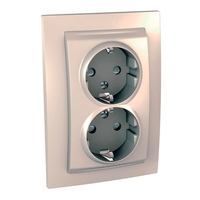 Розетка двухместная Schneider Electric UNICA, скрытый монтаж, с заземлением, со шторками, бежевый