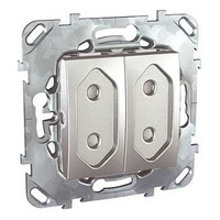 Розетка двухместная Schneider Electric UNICA TOP, скрытый монтаж, со шторками, алюминий