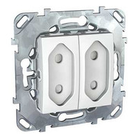 Розетка двухместная Schneider Electric UNICA, скрытый монтаж, со шторками, белый