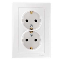 Розетка двухместная Schneider Electric SEDNA, скрытый монтаж, с заземлением, винтовые клеммы, белый