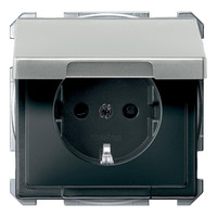 Розетка Schneider Electric MERTEN SYSTEM DESIGN, скрытый монтаж, с заземлением, с крышкой, со шторками, стальной