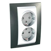 Розетка двухместная Schneider Electric UNICA, скрытый монтаж, с заземлением, со шторками, шампань