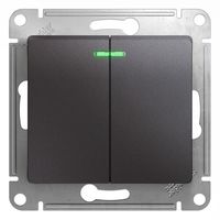 Выключатель 2-клавишный Schneider Electric GLOSSA, с подсветкой, скрытый монтаж, графит