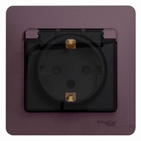 Розетка Schneider Electric GLOSSA, скрытый монтаж, с заземлением, с крышкой, со шторками, сиреневый туман