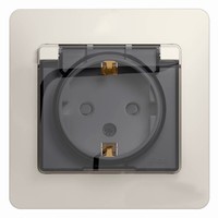 Розетка Schneider Electric GLOSSA, скрытый монтаж, с заземлением, с крышкой, со шторками, молочный