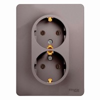 Розетка двухместная Schneider Electric GLOSSA, скрытый монтаж, с заземлением, платина