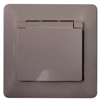 Розетка Schneider Electric GLOSSA, скрытый монтаж, с заземлением, с крышкой, со шторками, платина