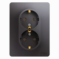 Розетка двухместная Schneider Electric GLOSSA, скрытый монтаж, с заземлением, графит