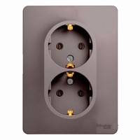 Розетка двухместная Schneider Electric GLOSSA, скрытый монтаж, с заземлением, со шторками, платина