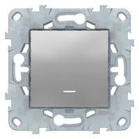Выключатель 1-клавишный кнопочный Schneider Electric UNICA NEW, с подсветкой, скрытый монтаж, алюминий
