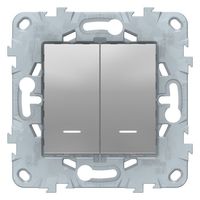 Выключатель 2-клавишный Schneider Electric UNICA NEW, с подсветкой, скрытый монтаж, алюминий