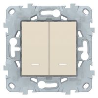 Переключатель 2-клавишный Schneider Electric UNICA NEW, с подсветкой, скрытый монтаж, бежевый
