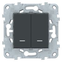 Переключатель 2-клавишный Schneider Electric UNICA NEW, с подсветкой, скрытый монтаж, антрацит
