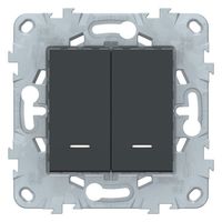 Выключатель 2-клавишный Schneider Electric UNICA NEW, с подсветкой, скрытый монтаж, антрацит