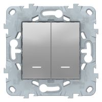 Переключатель 2-клавишный Schneider Electric UNICA NEW, с подсветкой, скрытый монтаж, алюминий