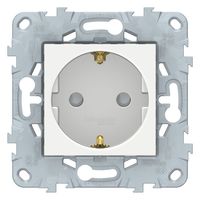 Розетка Schneider Electric UNICA NEW, скрытый монтаж, с заземлением, со шторками, безвинтовые клеммы, белый
