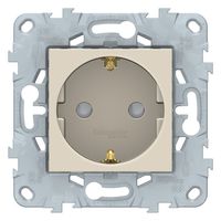 Розетка Schneider Electric UNICA NEW, скрытый монтаж, с заземлением, со шторками, безвинтовые клеммы, бежевый