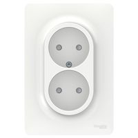 Розетка двухместная Schneider Electric UNICA NEW, скрытый монтаж, со шторками, винтовые клеммы, белый