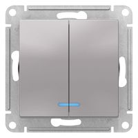Выключатель 2-клавишный Schneider Electric ATLASDESIGN, с подсветкой, скрытый монтаж, алюминий