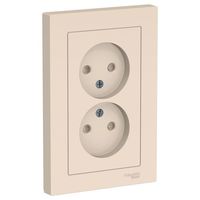 Розетка двухместная с рамкой Schneider Electric ATLASDESIGN, скрытый монтаж, со шторками, винтовые клеммы, бежевый