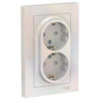 Розетка двухместная Schneider Electric ATLASDESIGN, скрытый монтаж, с заземлением, со шторками, жемчуг