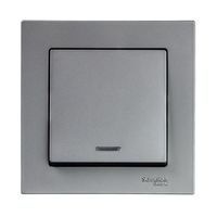 Выключатель 1-клавишный Schneider Electric ATLASDESIGN, с подсветкой, скрытый монтаж, сталь