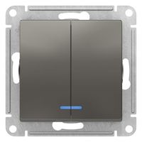 Выключатель 2-клавишный Schneider Electric ATLASDESIGN, с подсветкой, скрытый монтаж, сталь