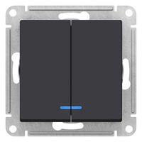 Выключатель 2-клавишный Schneider Electric ATLASDESIGN, с подсветкой, скрытый монтаж, карбон