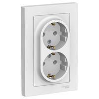 Розетка двухместная с рамкой Schneider Electric ATLASDESIGN, скрытый монтаж, с заземлением, винтовые клеммы, белый