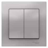 Выключатель 2-клавишный Schneider Electric ATLASDESIGN, скрытый монтаж, алюминий