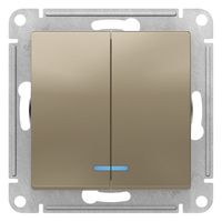 Выключатель 2-клавишный Schneider Electric ATLASDESIGN, с подсветкой, скрытый монтаж, шампань