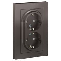 Розетка двухместная Schneider Electric ATLASDESIGN, скрытый монтаж, с заземлением, со шторками, мокко