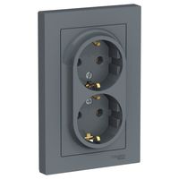 Розетка двухместная Schneider Electric ATLASDESIGN, скрытый монтаж, с заземлением, грифель