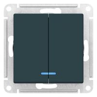 Выключатель 2-клавишный Schneider Electric ATLASDESIGN, с подсветкой, скрытый монтаж, изумруд