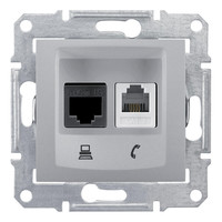 Розетка 2xRJ11+RJ45 Cat.5 (UTP) Schneider Electric SEDNA, алюминий