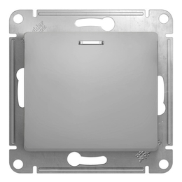 Выключатель 1-клавишный кнопочный Schneider Electric GLOSSA, с подсветкой, скрытый монтаж, алюминий
